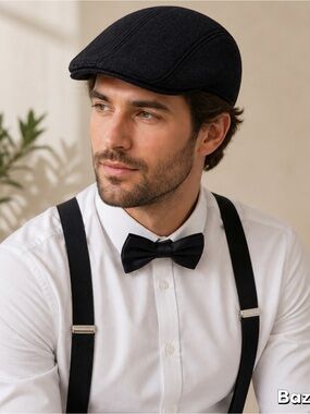 3pc Men’s Gatsby Newsboy Hat Suspender Bow Tie Outfit Set